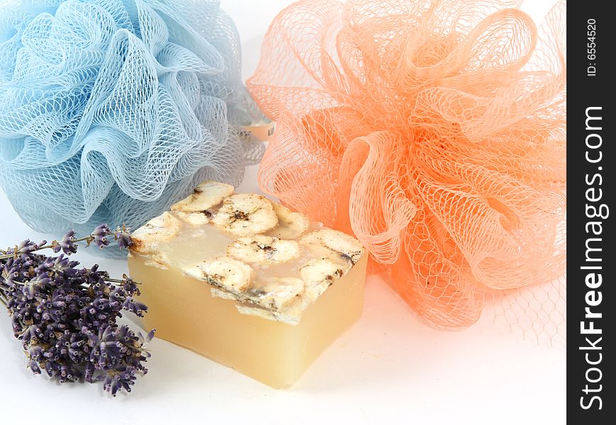 Natural soap with flower on white background. Natural soap with flower on white background