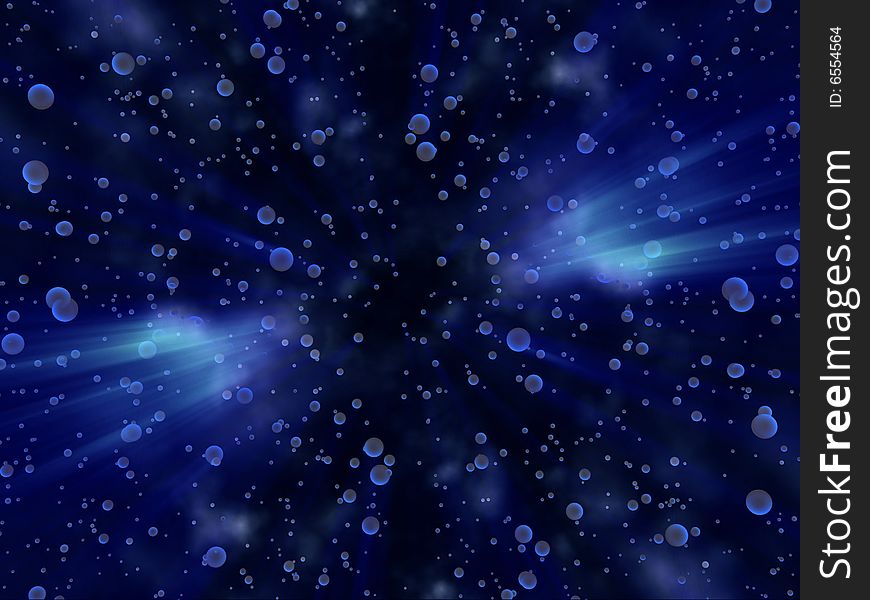 Fantasy global particles with blue shines in black background