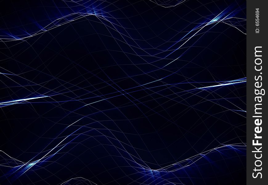 Fantasy computer generated wireframe wavy surface in dark background