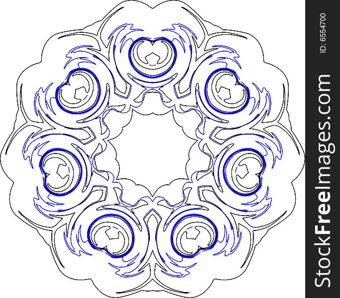 Gothic black and blue circular pattern of curves. Gothic black and blue circular pattern of curves