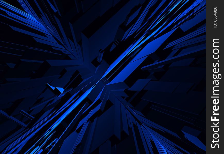 Fantasy futuristic blue constructions in dark scene