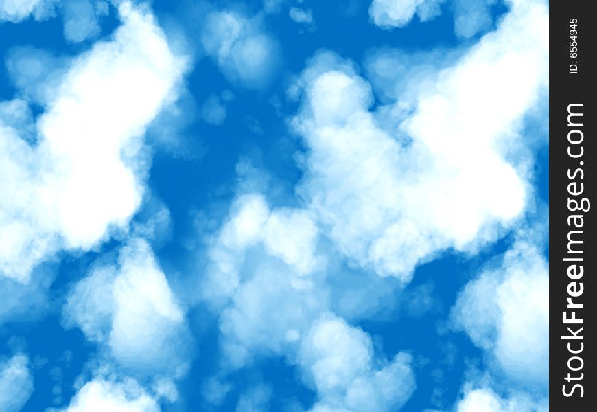 Computer generated blue sky and lots of white clouds