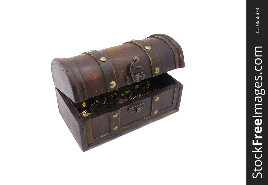 Brown wooden chest the isolated