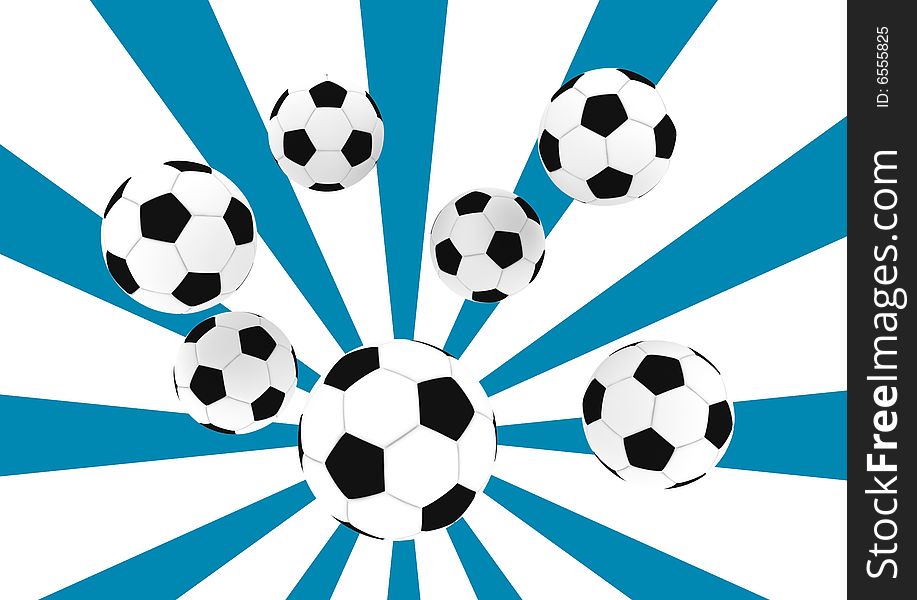 Soccer balls with blue retro background