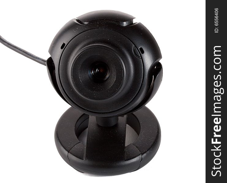 Close-up black webcam, isolated on white