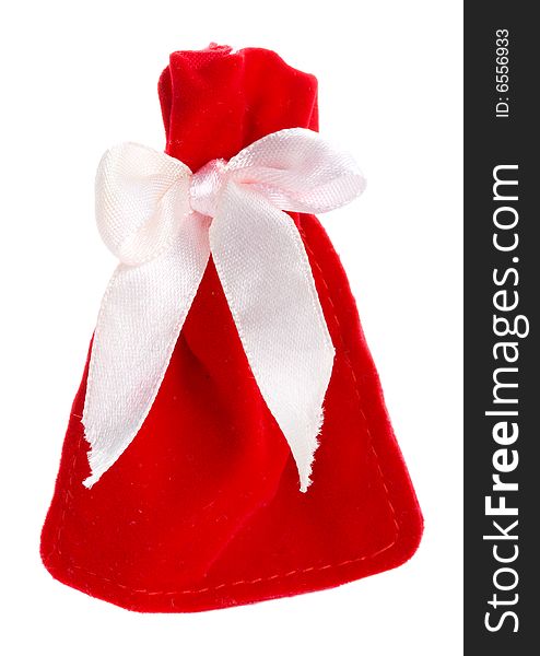 Close-up red gift bag, isolated on white