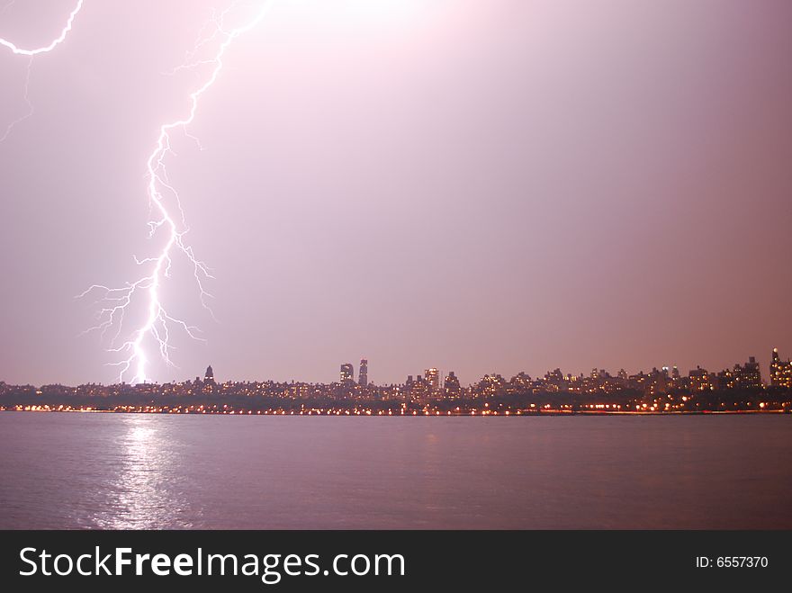 Lightning strikes in Upper Manhattan. Lightning strikes in Upper Manhattan