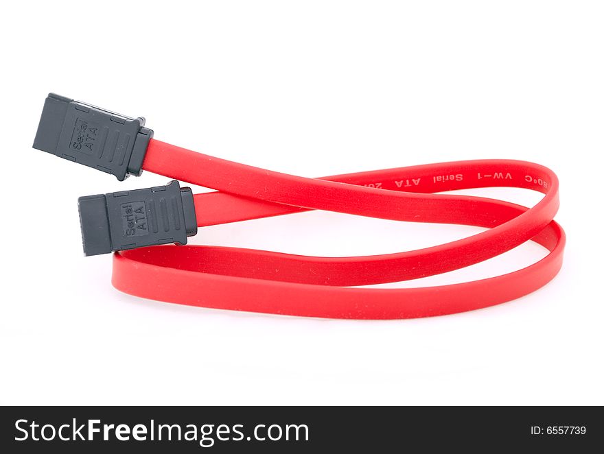 S-ata computer cable on white background