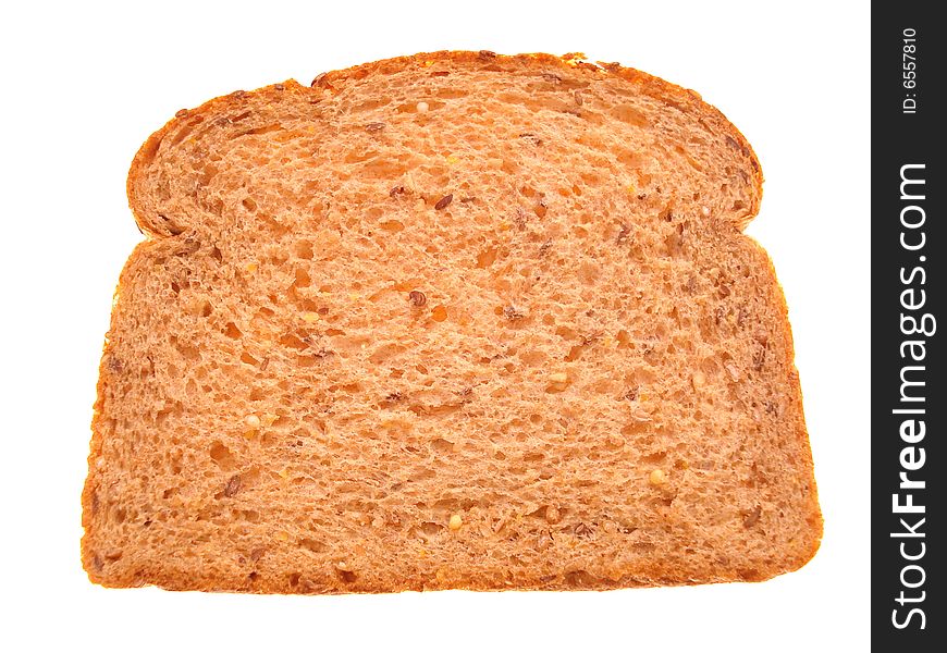 Single slice of multigrain bread isolated on white background. Single slice of multigrain bread isolated on white background.