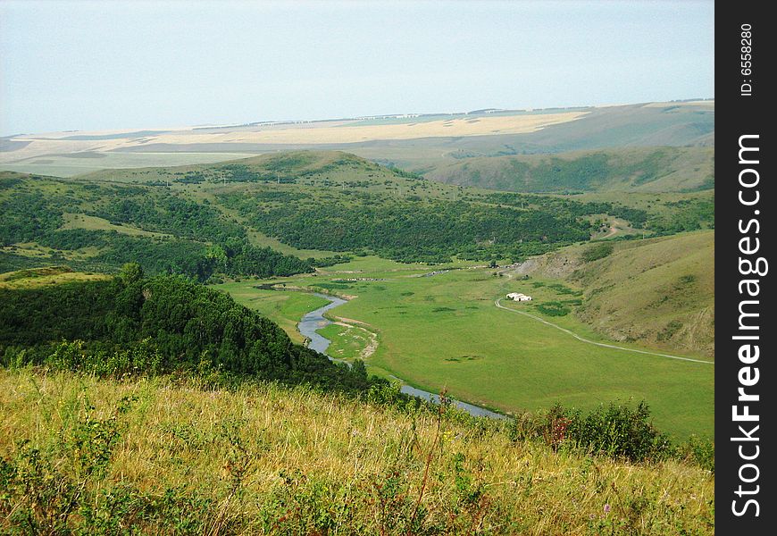 Altai: grass, hills and river