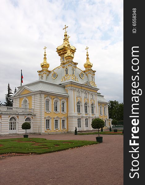 Peterhof Palace. Peterhof (Peter's Court/Garden) is a series of palaces and gardens, laid out on the orders of Peter the Great, and sometimes called the Russian Versailles.