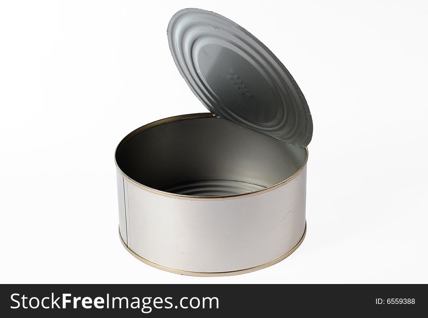 Open metal can on a white background with clipping path