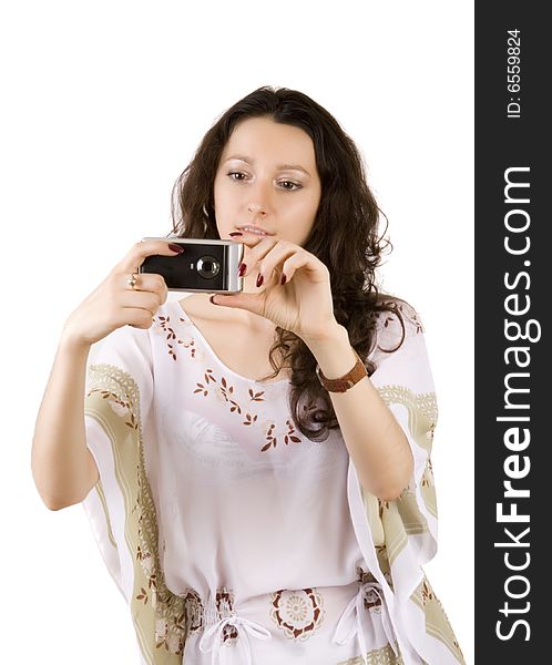 Young women makes photo with mobile phone