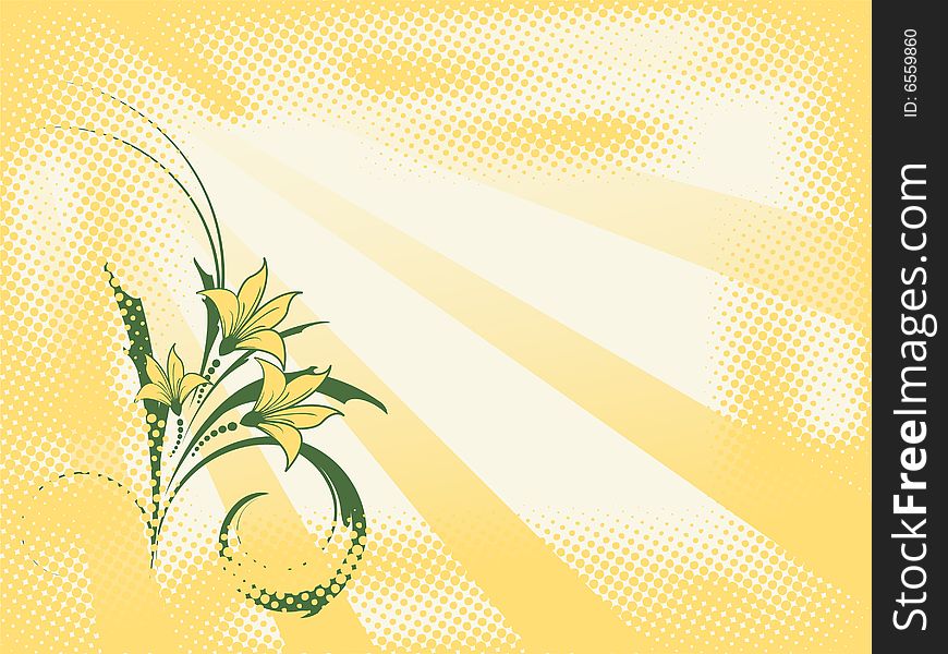 Retro style vector background with plant and sunbeams