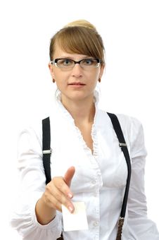 Attractive Businesswoman Gives Visit Card Royalty Free Stock Photo Attractive Businesswoman Gives Visit Card Royalty Free Stock Photo