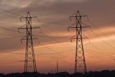 Power Lines And Cell Tower Royalty Free Stock Photography Power Lines And Cell Tower Royalty Free Stock Photography