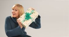 Pretty Blond Girl With Christmas Present Stock Images Pretty Blond Girl With Christmas Present Stock Images