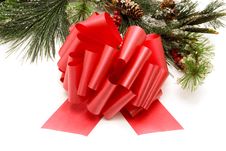 Red Ribbon Bow And Christmas Tree Stock Photos Red Ribbon Bow And Christmas Tree Stock Photos