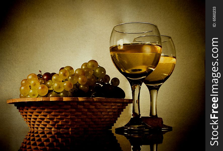 Vintage still life with grapes and wine