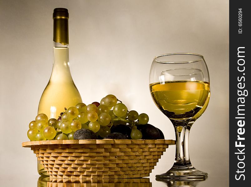 Vintage still life with grapes and wine