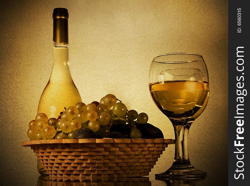 Vintage still life with grapes and wine