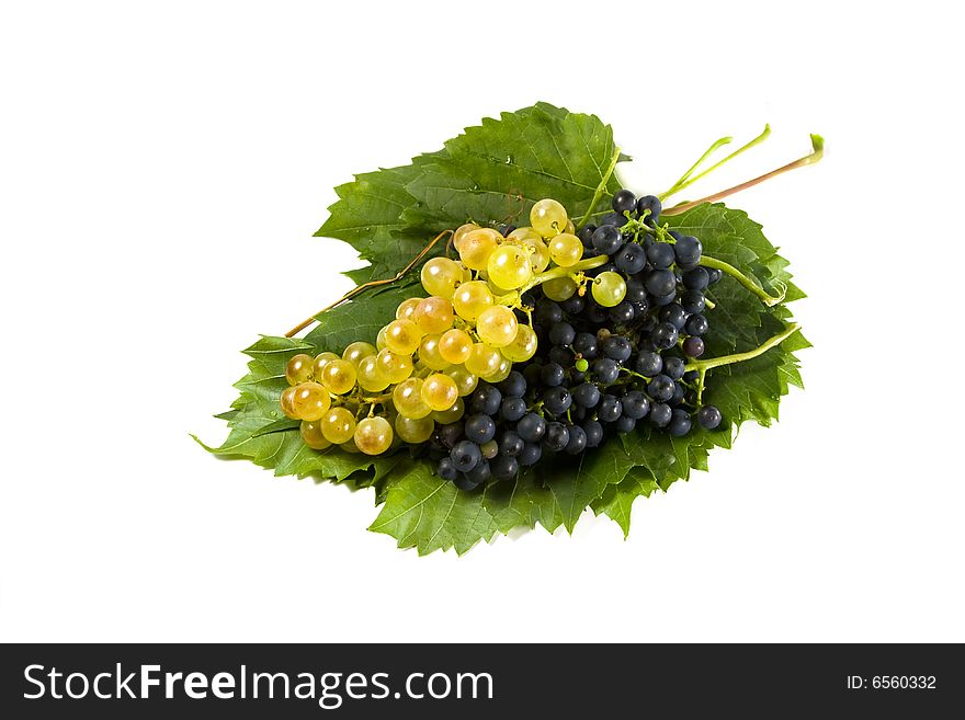 Bunch of grapes on leaves isolated