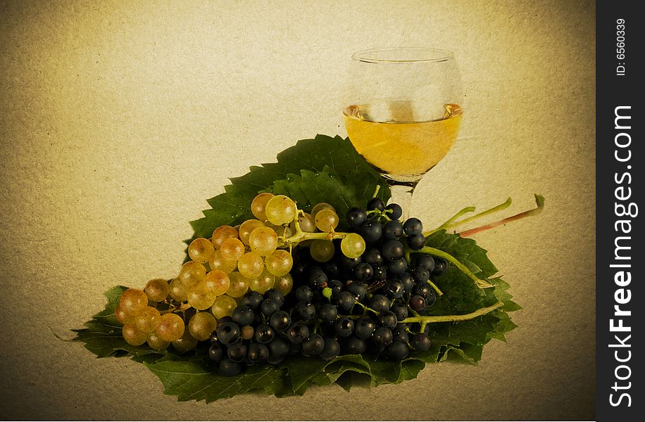 Vintage still life with grapes and wine