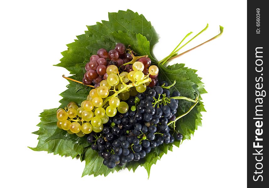 Bunch of grapes on leaves isolated