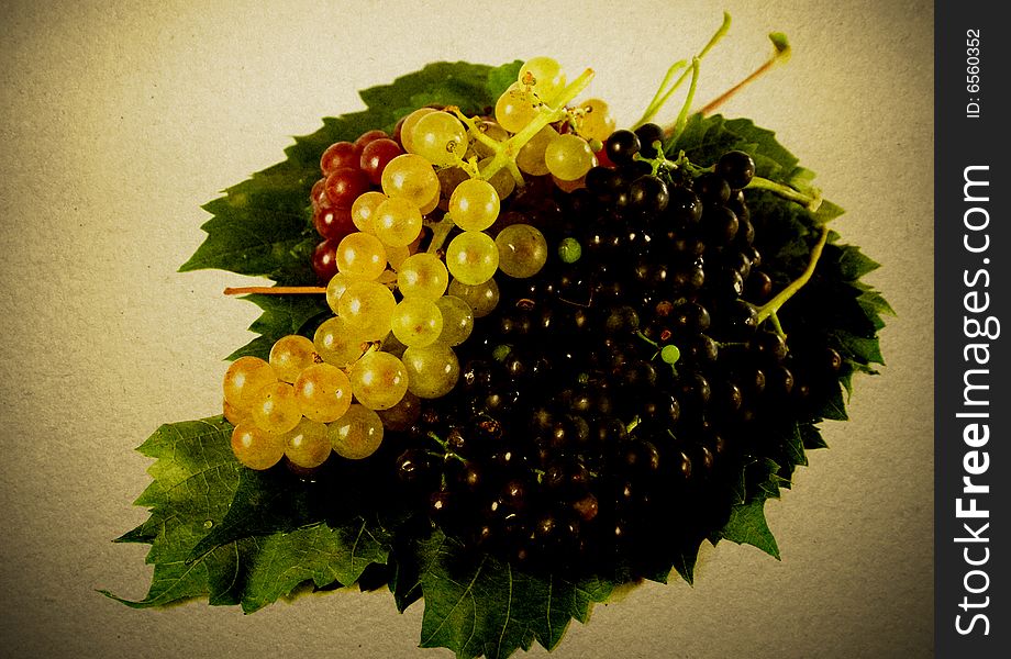 Bunch of grapes on leaves isolated