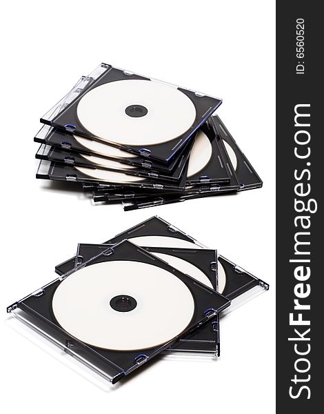 Disk cd in boxes on a white background