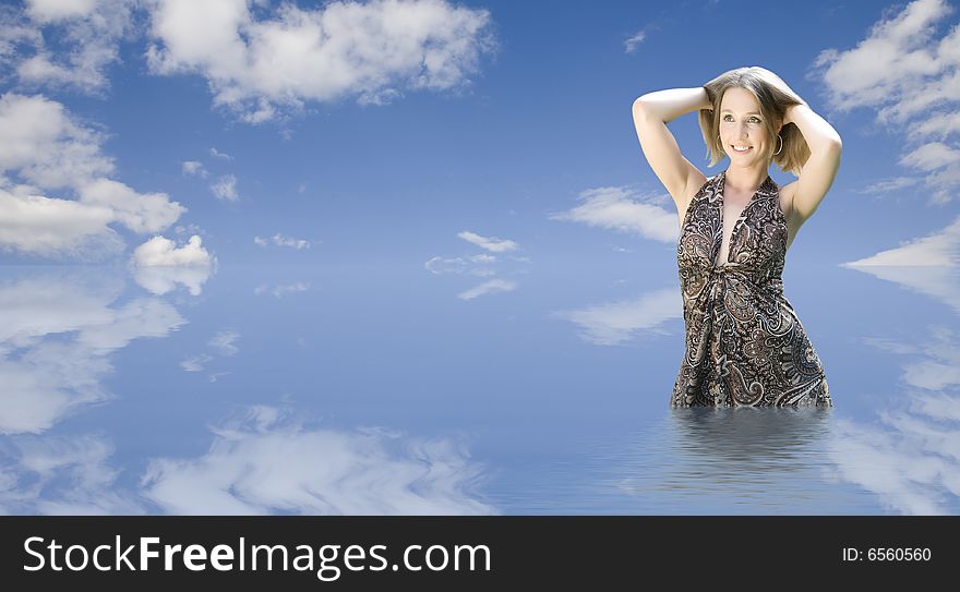 Woman On The Sky Background. Woman On The Sky Background