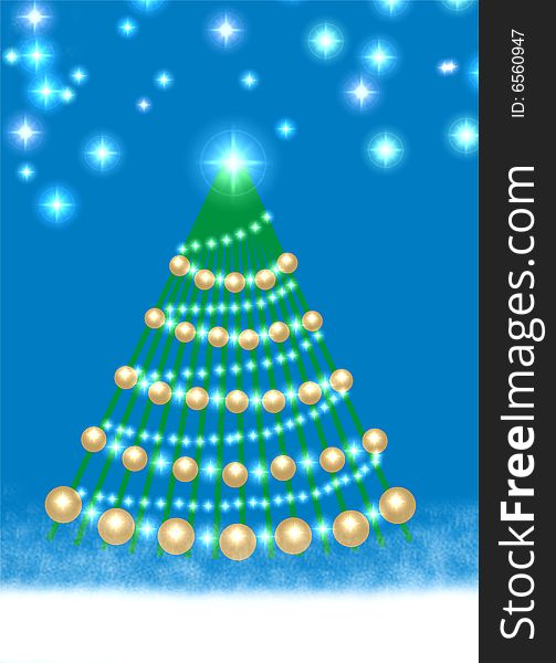 Christmas tree with gold ball and stars. Christmas tree with gold ball and stars