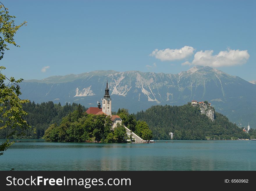 Wiew of Bled Church at lake of Bled, Slovenia