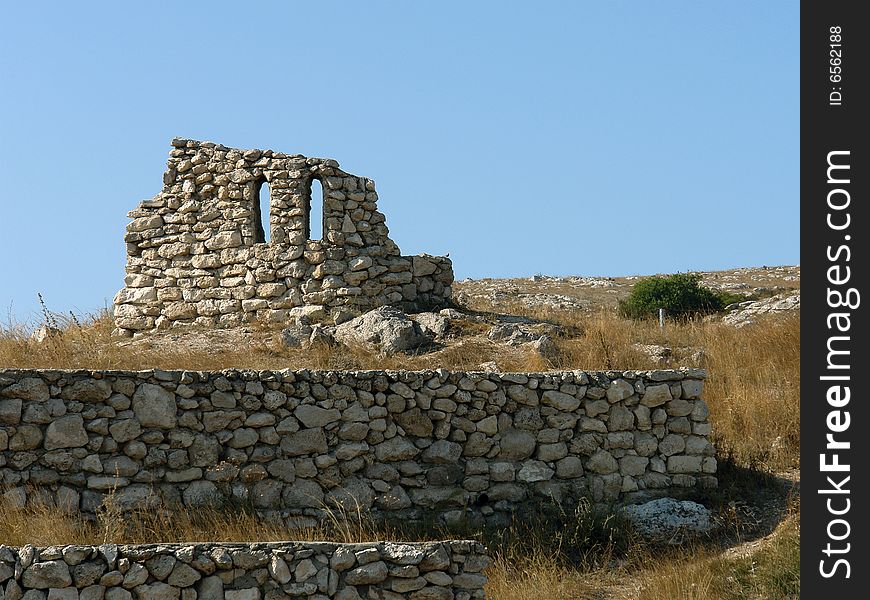 Old fortress ruins on Kazantip Island on Azov Sea