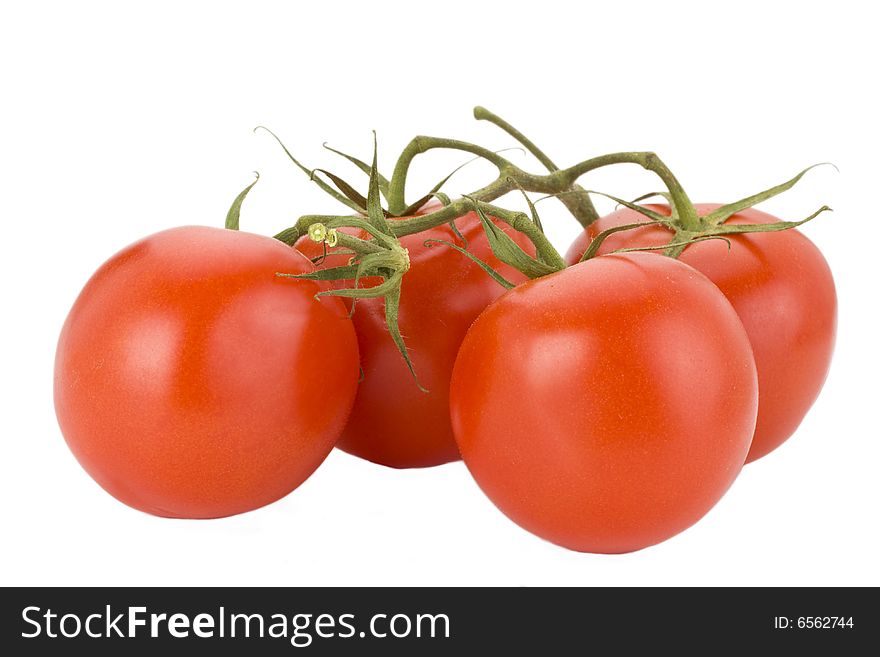 Four tomatoes isolated on white background