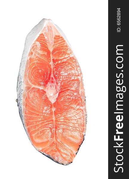 Fresh salmon steak on white background