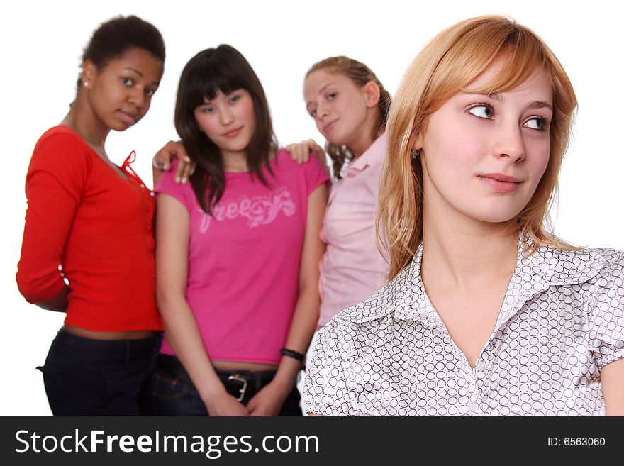 Four young women in studio. Four young women in studio