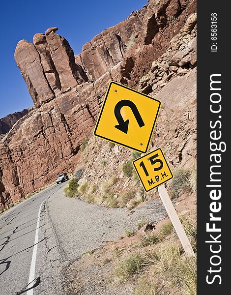 Sharp curve in the mountains - Arches National Park