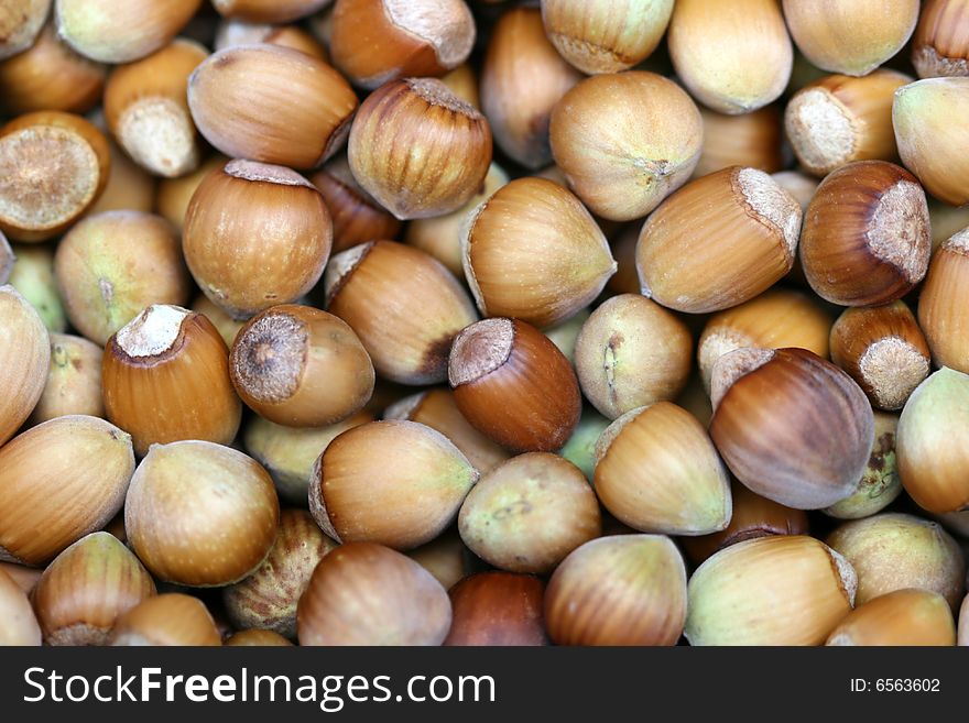 Many of brown walnuts in the basket