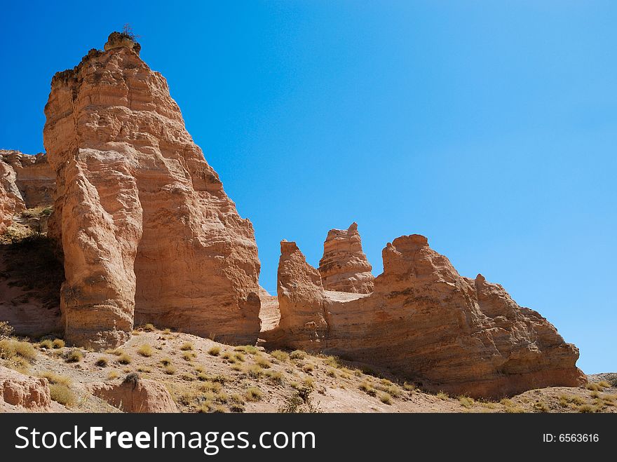 Red sandstone formations in Cappadocia, Turkey