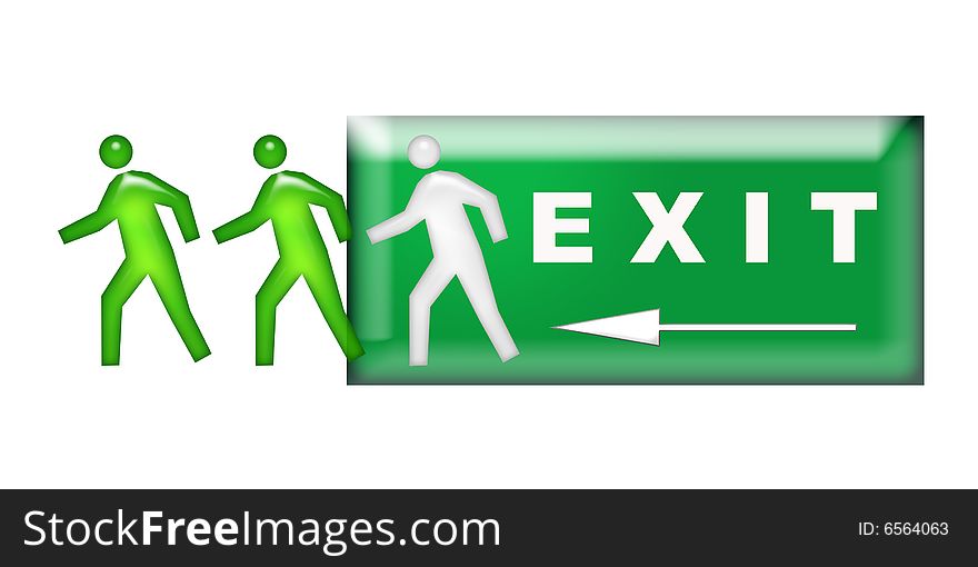 The exit sign on the white background