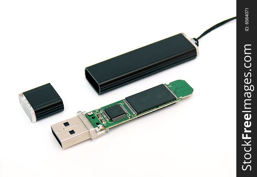 Close up of the usb flash memory isolated on white background.