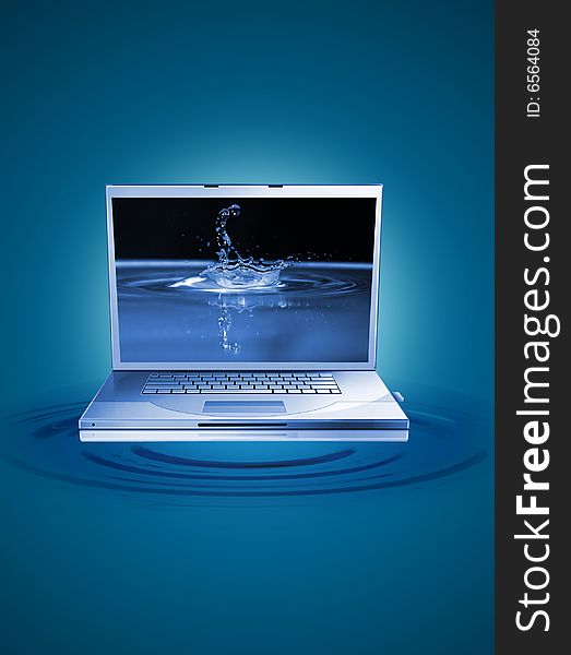 The laptop and blue drop