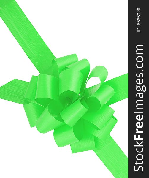 A green ribbon  isolated on the white background