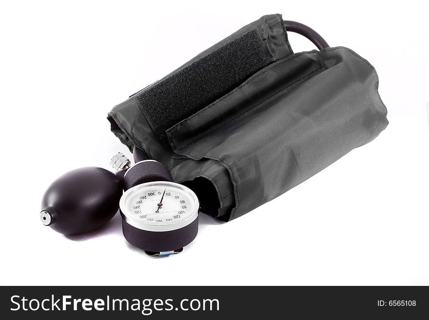 A common clinical sphygmomanometer or tonometer - close up. A common clinical sphygmomanometer or tonometer - close up