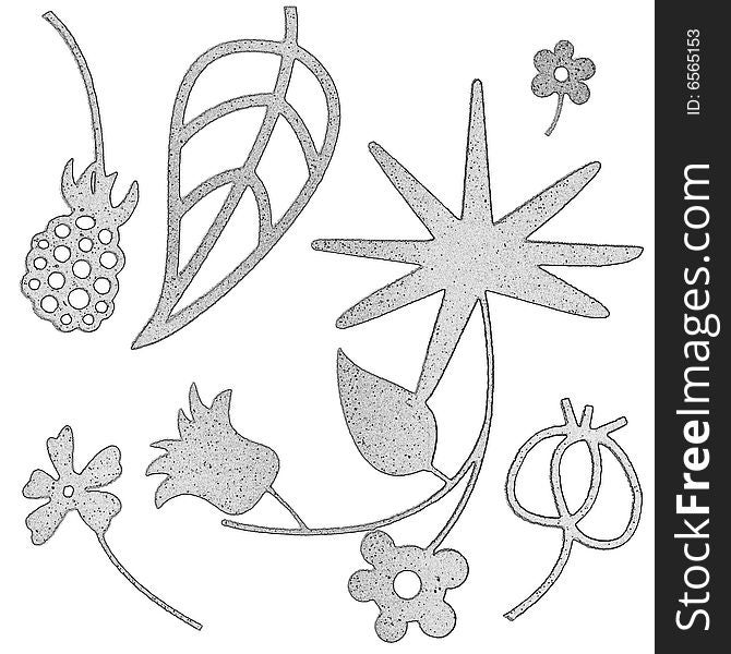 Textured modern floral design elements, illustration. Textured modern floral design elements, illustration