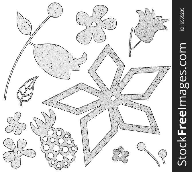 Textured modern floral design elements, illustration. Textured modern floral design elements, illustration