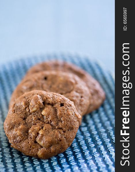 Closeup on three health chocolate cookies. Closeup on three health chocolate cookies