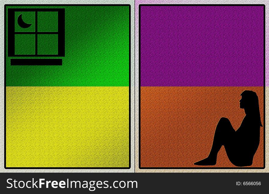 A colorated background with silhouette of woman for card. A colorated background with silhouette of woman for card