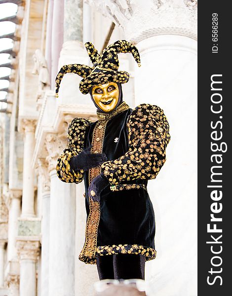 A Man In Costume At The Venice Carnival